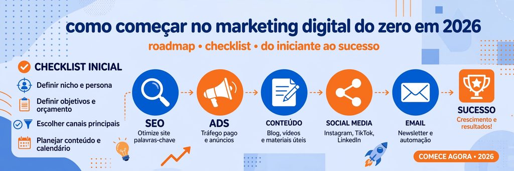 imagem com logos de seo, ads, conteúdo, social media, e email